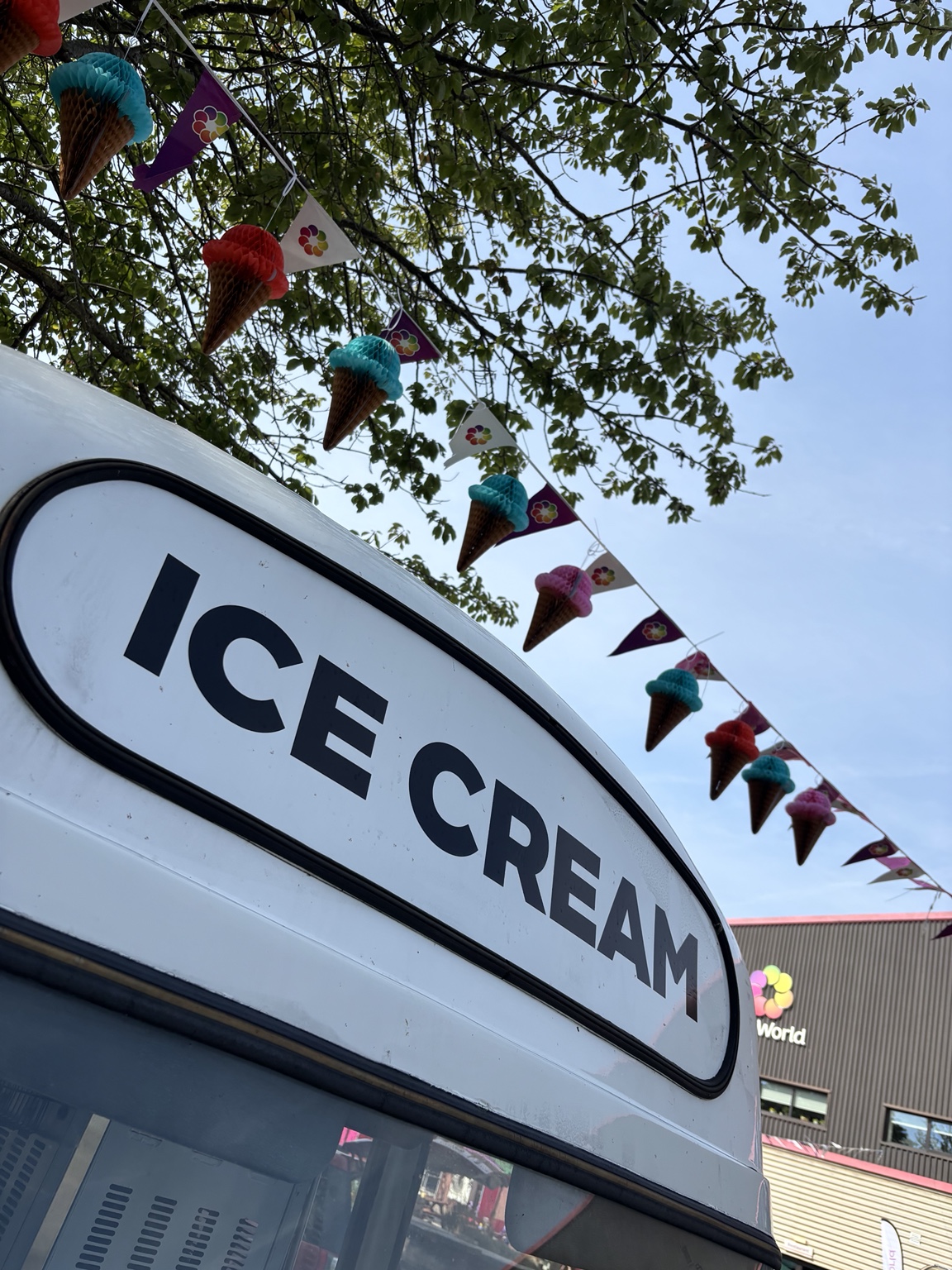 Close-up of the classic ICE CREAM sign