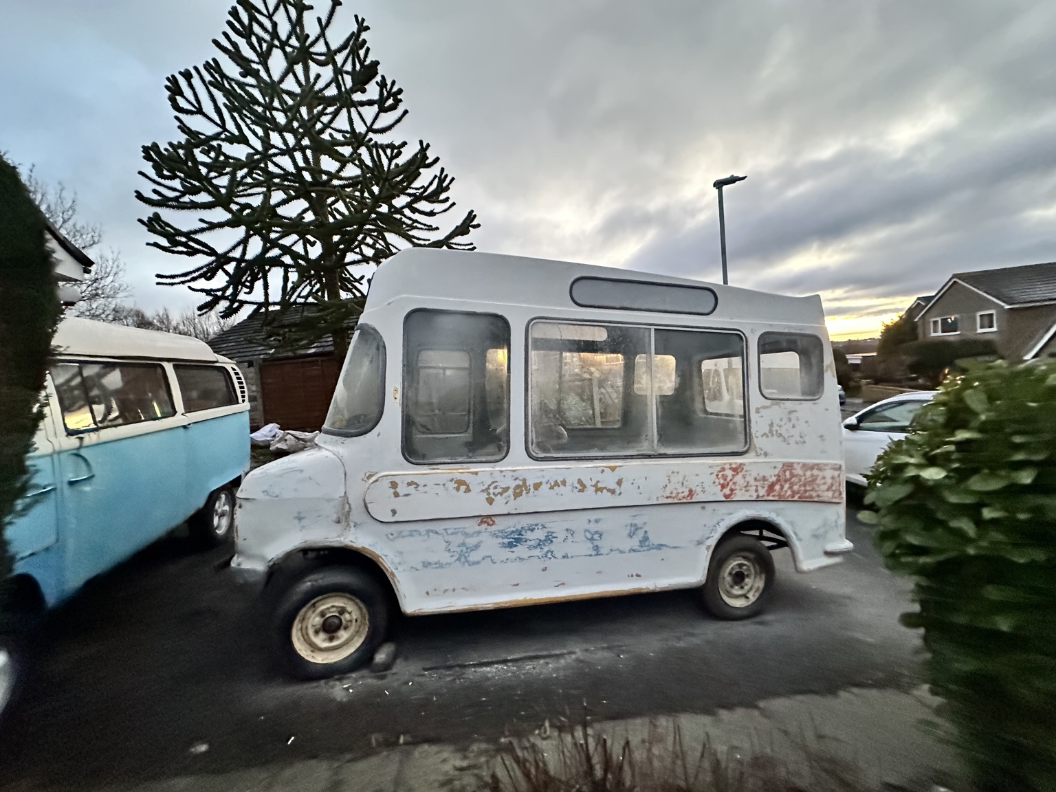 Side view of a Bedford CF with weathered paint before restoration