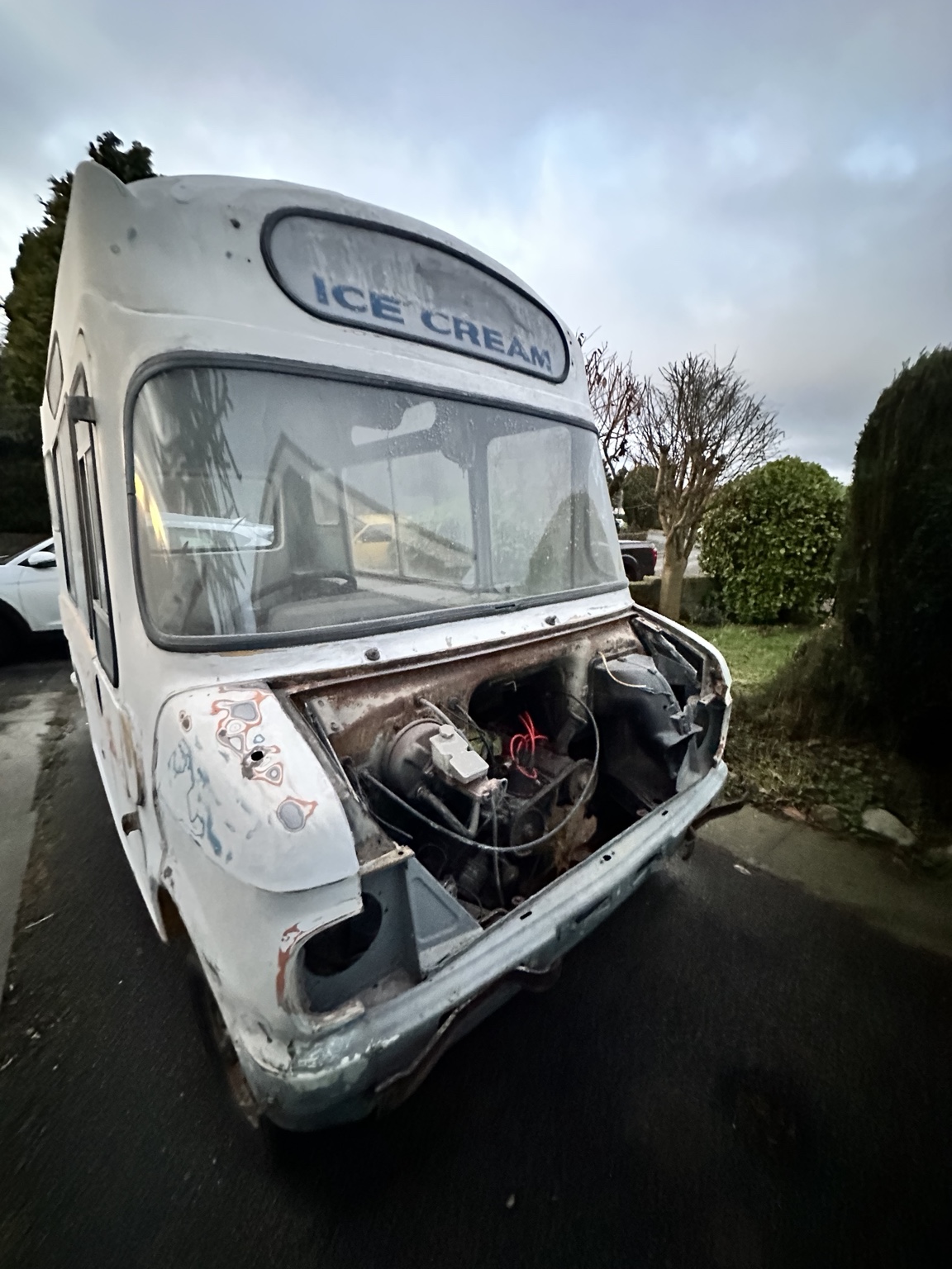 Bedford CF with front panels removed during restoration